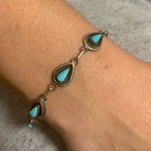 Zuni Sterling Carved Turquoise Shadowbox Bracelet